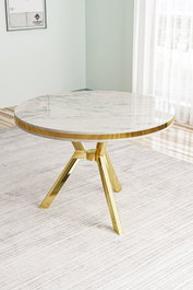 Hanah Home Mesa de Comedor Mármol Blanco y Dorado